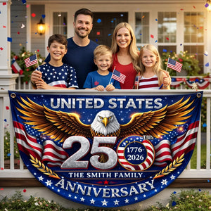 Personalized USA 250th Anniversary Bunting Flag with Family Name, Custom America 250th Birthday Bunting Flag, America 1776 2026 Patriotic Eagle Design Banner, 4th of July Decor