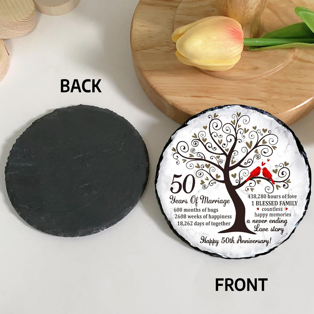 Golden Couple Slate Plate 50th Wedding Anniversary for Parents, Gifts for Husband and Wife Unique Decorative Keepsake Sign to Celebrate 50 Years of Love and Marriage