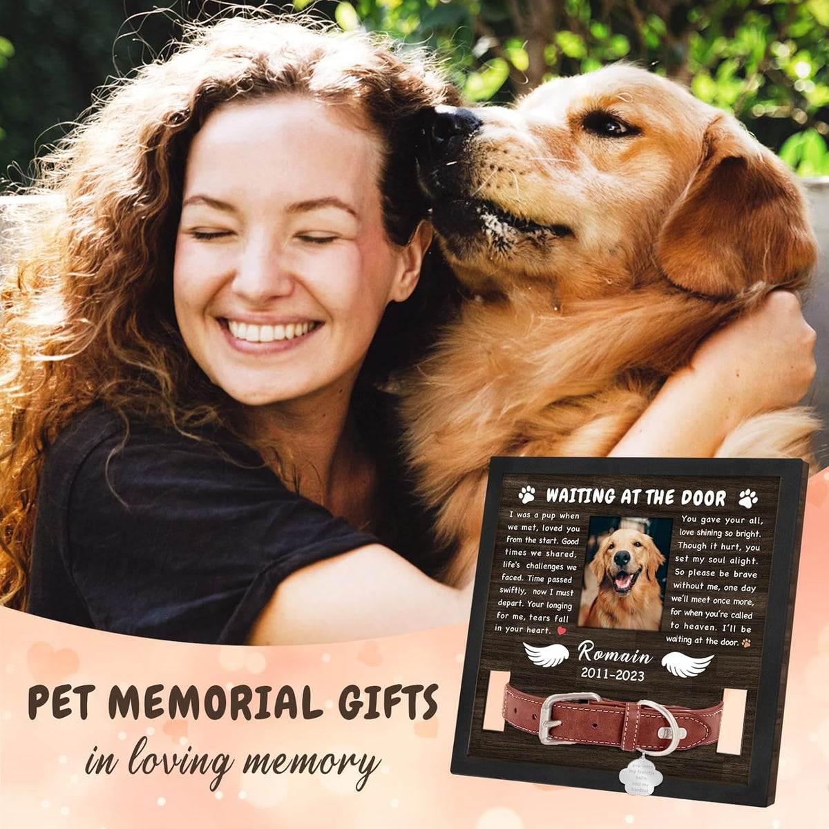 Waiting at the door Personalized Dog Memorial Picture Frame Gifts for Loss of Pet- in Memory of Dog Passing Away Sympathy Gifts