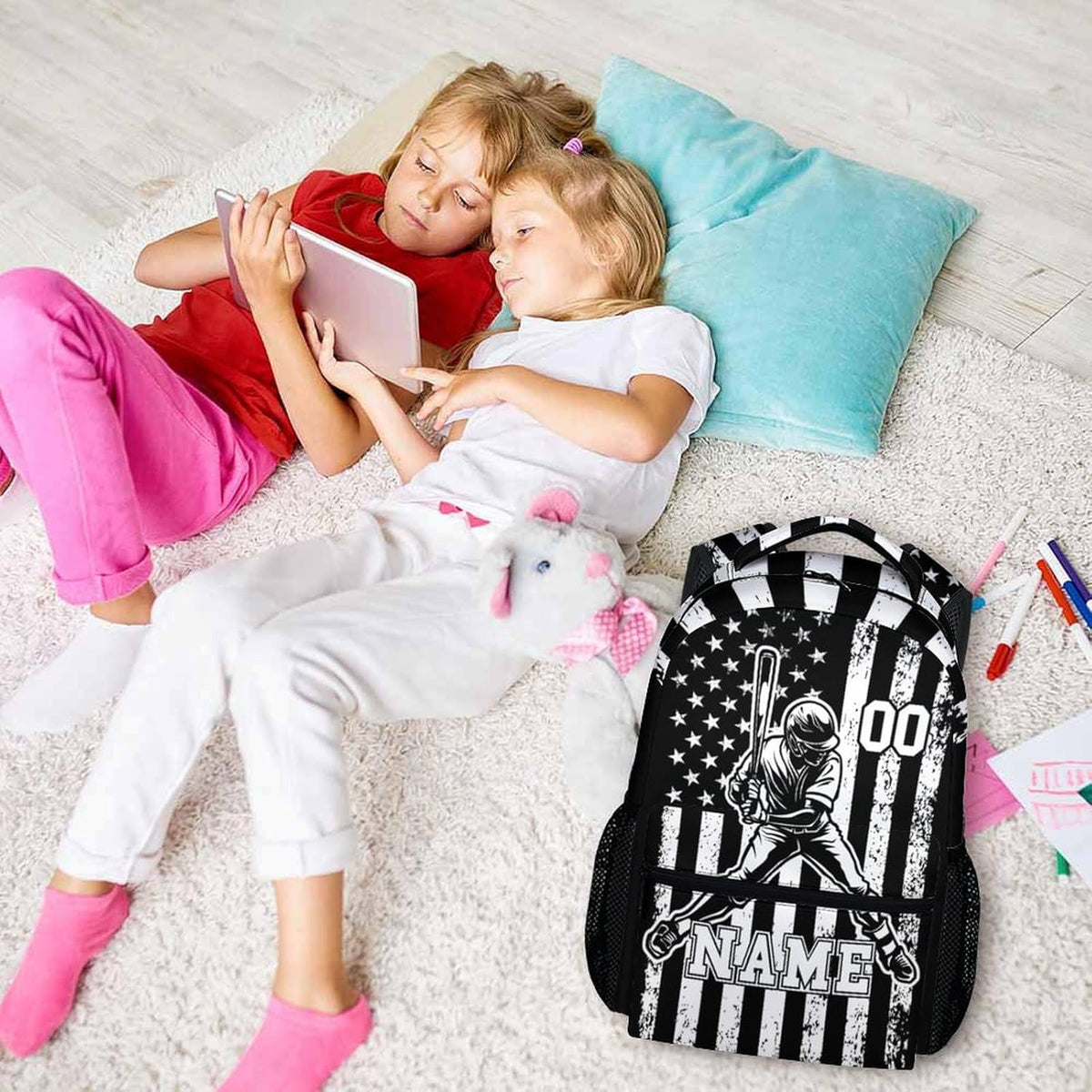 Kids Backpack for Boys, Custom Baseball School Backpacks for Sports Lovers, Personalized with Name Baseball Bookbag for Elementary Middle School, Back to School Gifts