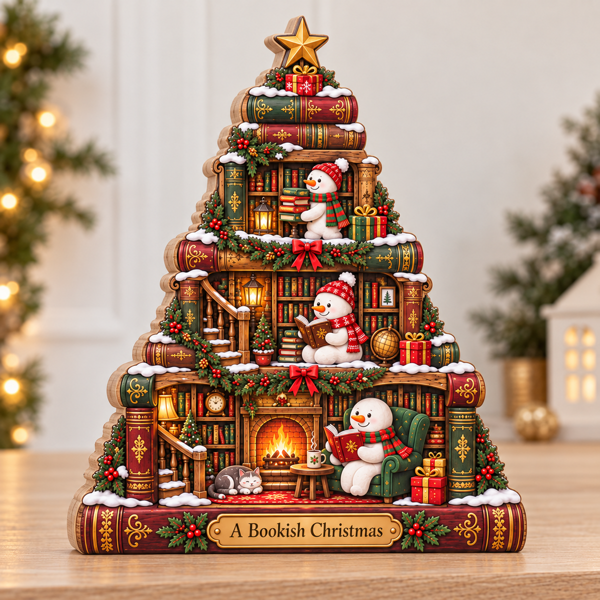 Snowman Book Tree Wooden Block, Stacked Books Christmas Decor, Book Lover Shelf Sign, Reading Lover Gift, Bookish Christmas Gift 81ba08c8-0395-4aa8-8655-49a9e74a255c-Bookish-Christmas-Tree-Plaque-2.png