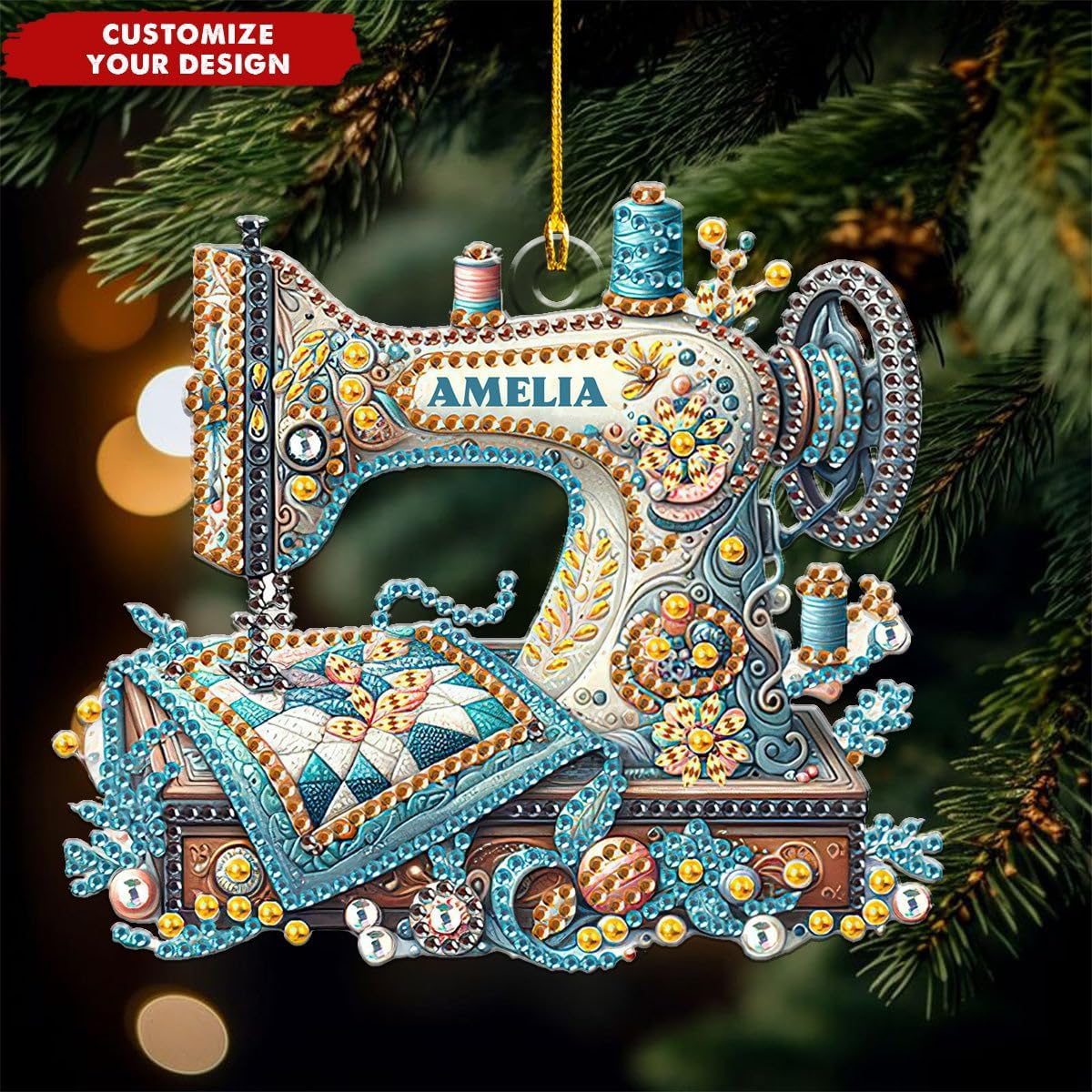 Custom Name Gifts For Sewing Lover Personalized Acrylic Christmas Ornament Sewing Machine Christmas Ornament , Sewing Machine Ornament for Christmas Tree, Sewing Lovers Gift for Quilter