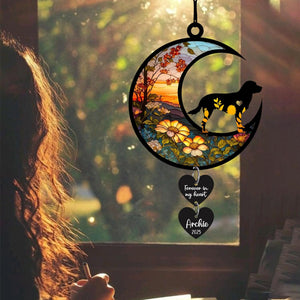 Personalized Dog Memorial Suncatcher Window, Pet Loss Sympathy Gift, Custom Fur Memorial Gifts for Loss of Pet, Dog Remembrance Stained Glass, Hanging Garden Decor with Moon