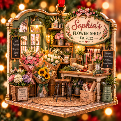 Personalized Flower Shop Corner Christmas Ornament – Custom Name & Year, Florist Gift for Her, Flower Shop Owner Gift, Flower Lover Christmas Gift 81d669b7-1586-4140-8175-5061e36290dc-Sophia-s-Festive-Flower-Shop-Diorama.png
