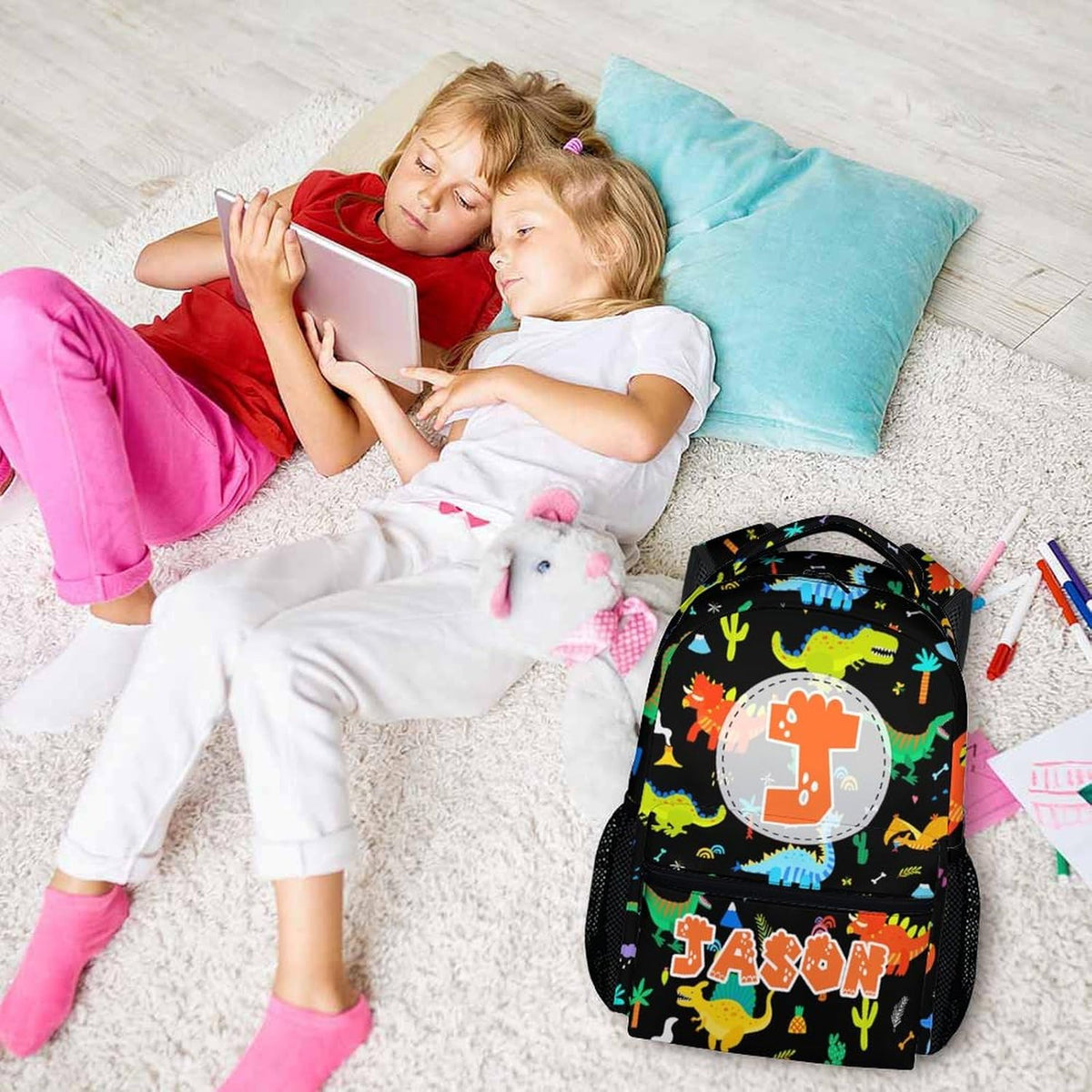 Kids Boys Backpack for School, Personalized Dinosaur Backpacks for Children Toddler Boy , Custom Initial Monogram Bookbag for Preschool Kindergarten Primary Elementary