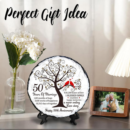 Golden Couple Slate Plate 50th Wedding Anniversary for Parents, Gifts for Husband and Wife Unique Decorative Keepsake Sign to Celebrate 50 Years of Love and Marriage