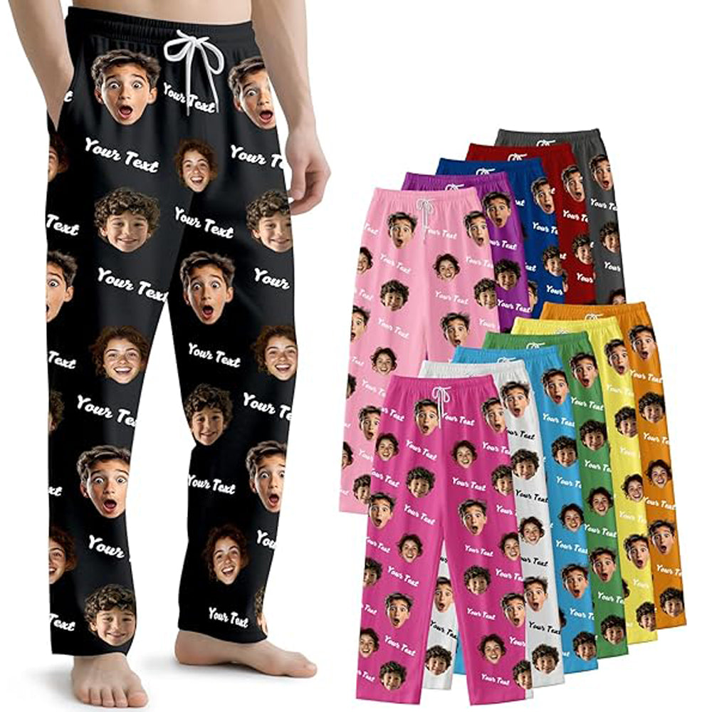 Custom Pajamas Pants with Photo Text, Personalized Pajamas Pants with Face, Funny Custom Gifts for Men Women