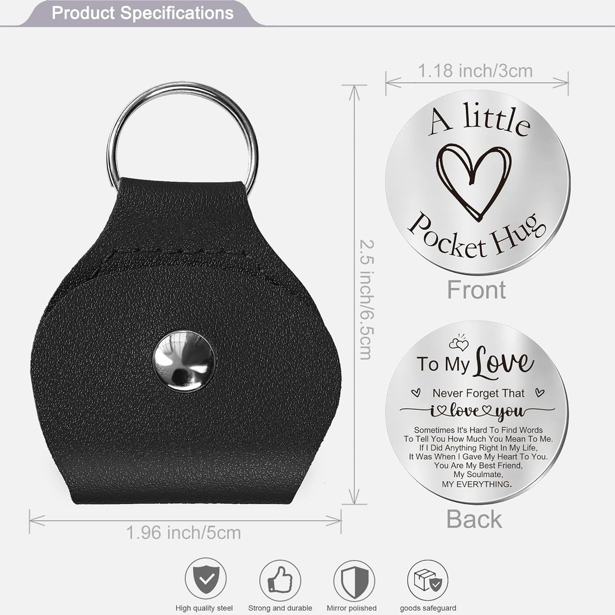 To My Love Pocket Hug Token keychain Gifts for Men Women Him Her Dad Mom Son Daughter Brothers Sisters Teacher Boy Girl Friends