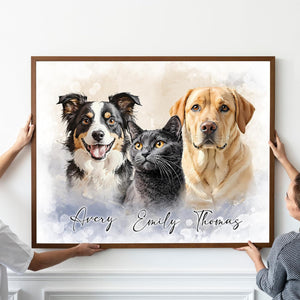 Custom Pet Portrait, Hand-Painted Portrait from Your Photo, Dog Memorial Gifts, Dog Wall Art Perfect for Birthdays, Anniversaries & Cherished Gifts ( 2-3 photos)