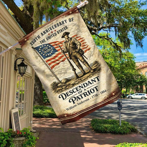 Personalized 250th Anniversary of the United States Garden Flag, Custom Descendant of a Patriot Flag 1776-2026, Patriotic American Revolution Flag, Custom Family Heritage Yard Flag