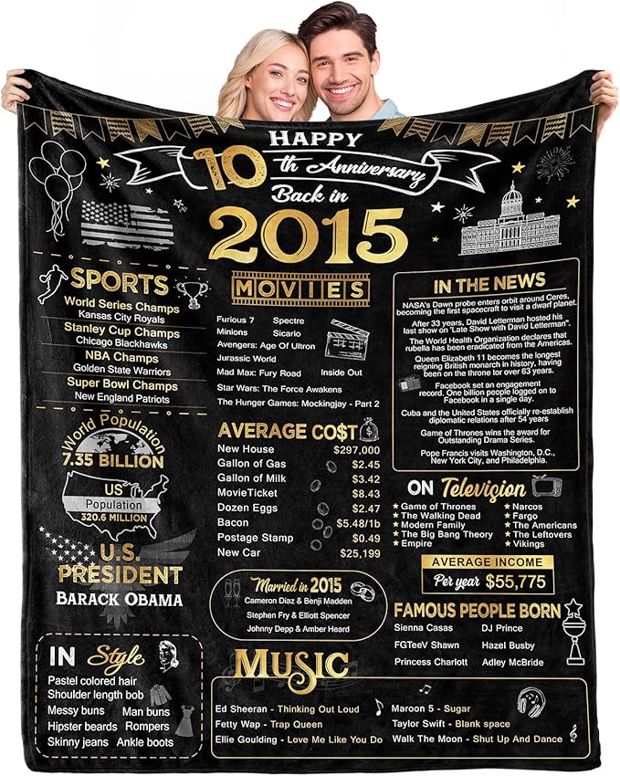 50th Anniversary Wedding Blanket Gifts Gift for 50th Wedding Anniversary Golden 50 Years of Marriage Gifts for Couple Wife Husband Dad Mom Parents Back in 1975 Blanket