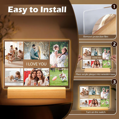 Custom Picture Frames with Photo, Personalized Photo Frame with Night Light, Customized Picture Frame, Personalized Mother's Day Gift Anniversary Birthday For Him For Her