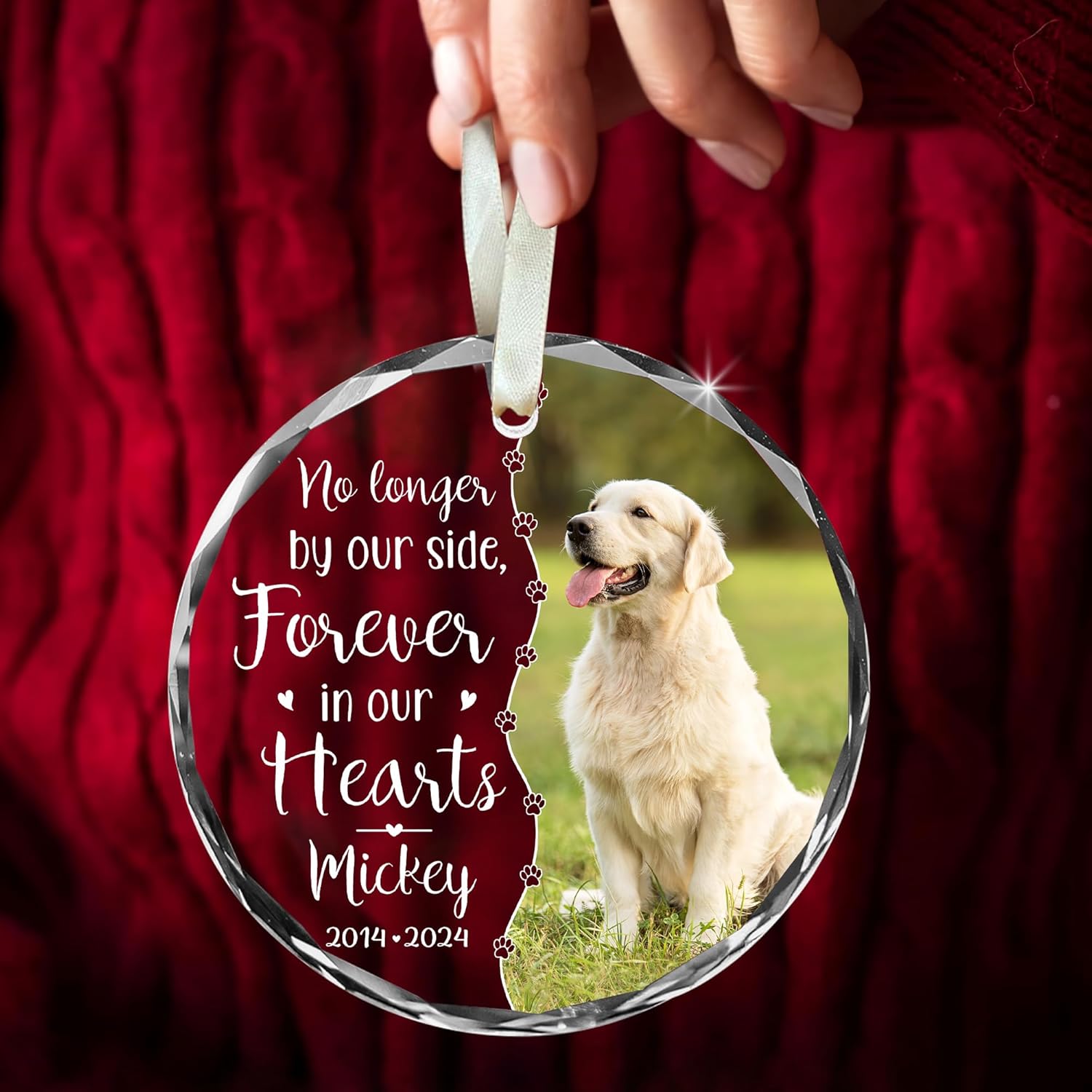 Personalized Memorial Pet Glass Ornament - Custom Photo, Name & Dates - Forever in Our Hearts Valentine's Day Tribute for Your Dogs- Valentine's Gift for Dog Loves