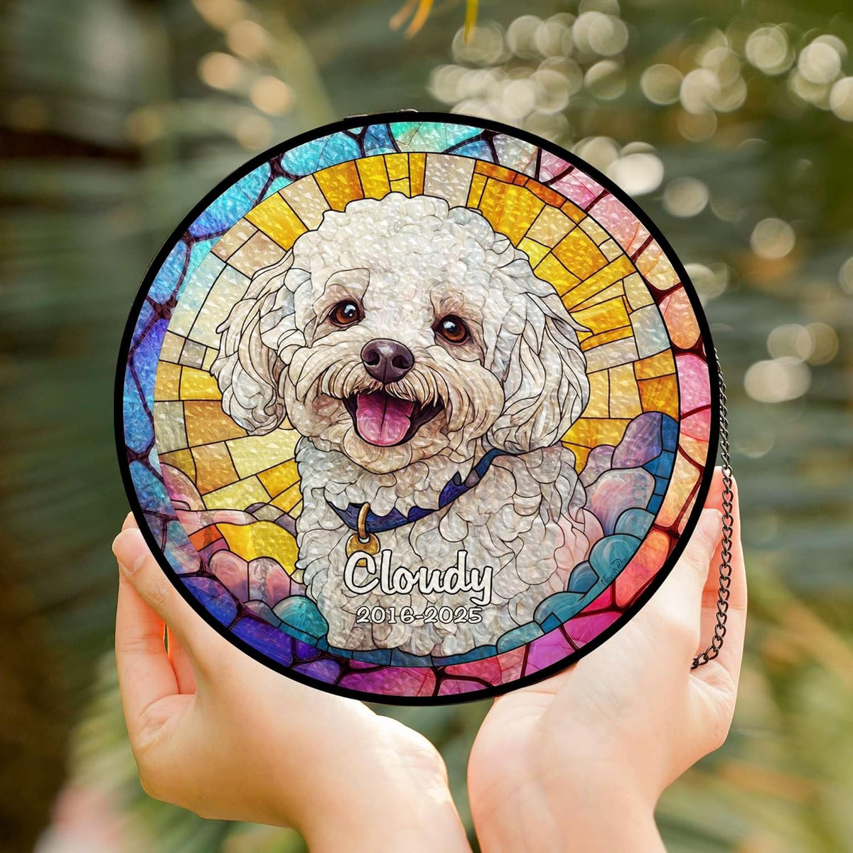 Custom Pet Portrait Stained Glass Suncatcher Personalized Dog Memorial Ornament, Pet Loss Remembrance Gift, Window Hanging, Bereavement Keepsake, Home Decor