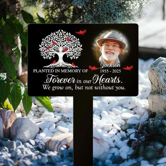 Personalized Memorial Garden Stake - Planted in Memory of Sympathy Gift for Loss of Loved One - Custom Outdoor Plaque with Photo, Name & Dates - Remembrance Garden & Grave Marker
