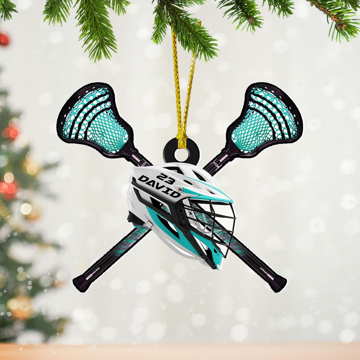 Personalized Name Number Lacrosse Christmas Ornament, Lacrosse Ornament for Lacrosse Team Member, Lacrosse Christmas Pine Hanging Decoration for Xmas