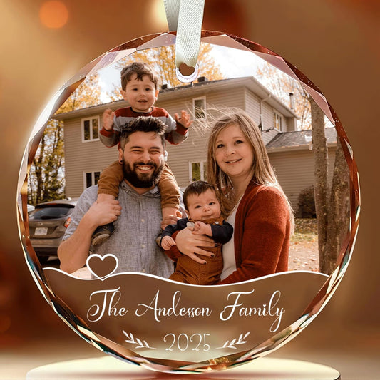 Custom Family Glass Ornament 2025 - Personalized Christmas, Ornament with Custom Name, Photo, Date - Perfect Keepsake Gift for Family, Dad, Mom, Him, Her, Couple