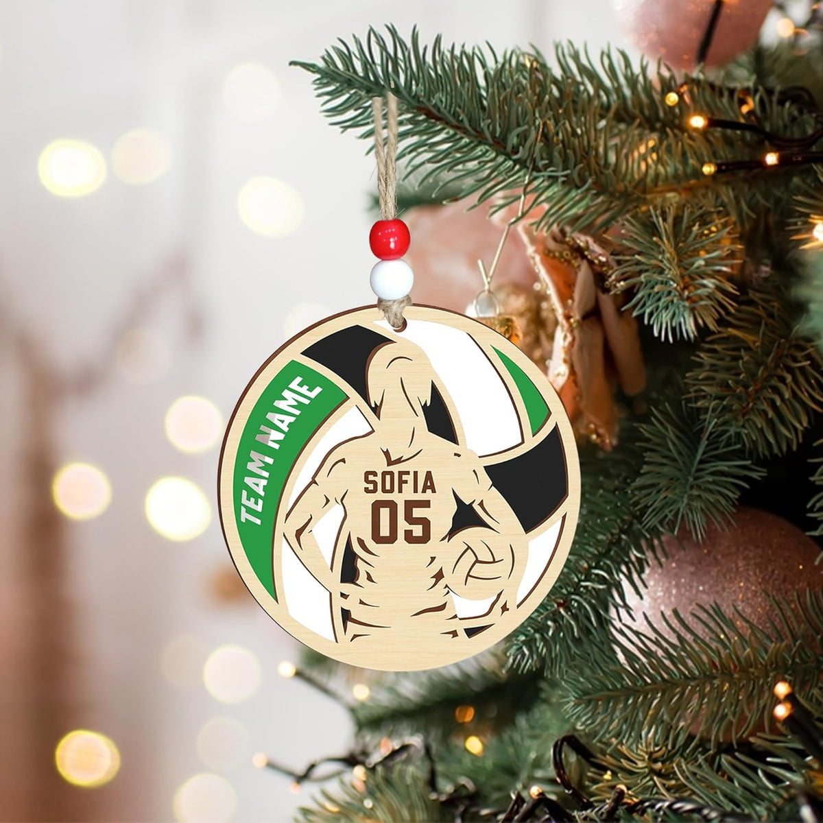 Personalized Christmas 2 Layered Wooden Volleyball Ornament, Personalized Christmas Volleyball Gifts, Custom Wooden Hanging Decor Ornaments