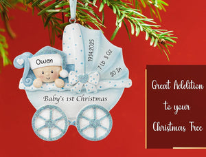 Personalized Baby's First Christmas Ornament 2025 | Baby Girl Carriage Xmas Tree Decoration Pink Stroller | My 1st Xmas Keepsake for New Baby Newborn Grandbaby - Custom Name & Year