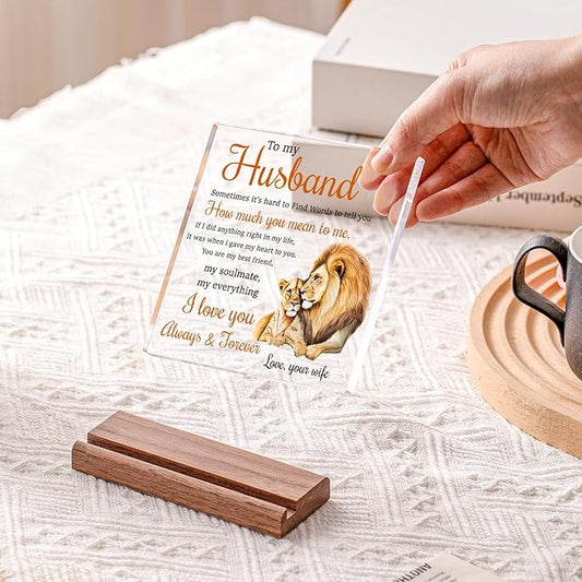 Gifts for Husband from Wife Lion Themed Loving Acrylic Plaque Gifts - Romantic Birthday Gifts for Husband Home Office Desk Decorations, Christmas, Wedding Anniversary, Valentine's Day and Father's Day