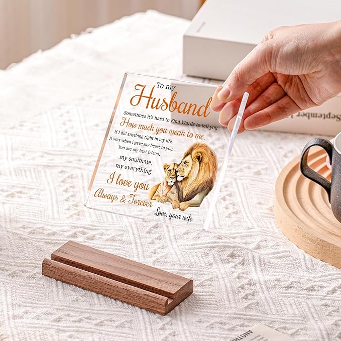 Gifts for Husband from Wife Lion Themed Loving Acrylic Plaque Gifts - Romantic Birthday Gifts for Husband Home Office Desk Decorations, Christmas, Wedding Anniversary, Valentine's Day and Father's Day