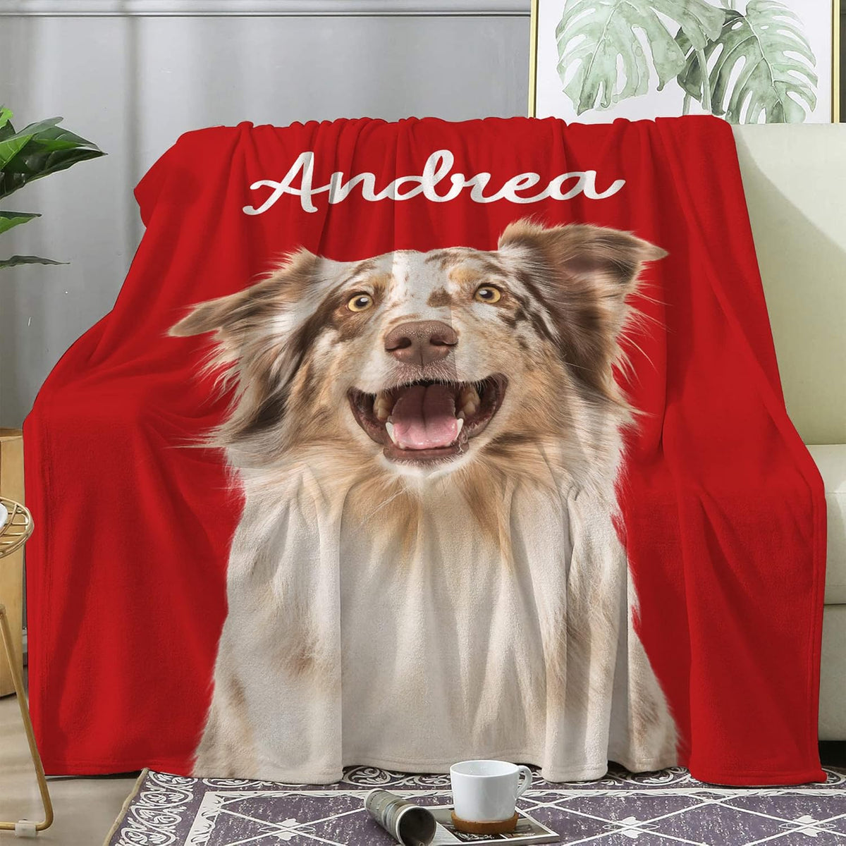 Personalized Dog Portrait Blanket - Custom Blankets Gifts from Pet with Photos & Name Customized Picture Flannel Fleece for Animal Women Men Lovers Memorial Gift
