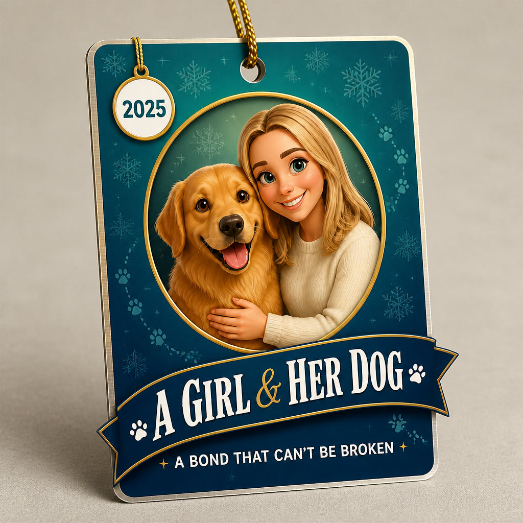 A Girl & Her Dog – Cartoon Photo Aluminum Ornament - Personalized Aluminum Ornament 81fd846f-a9d7-4ce5-99c6-180dd57d74d9.jpg