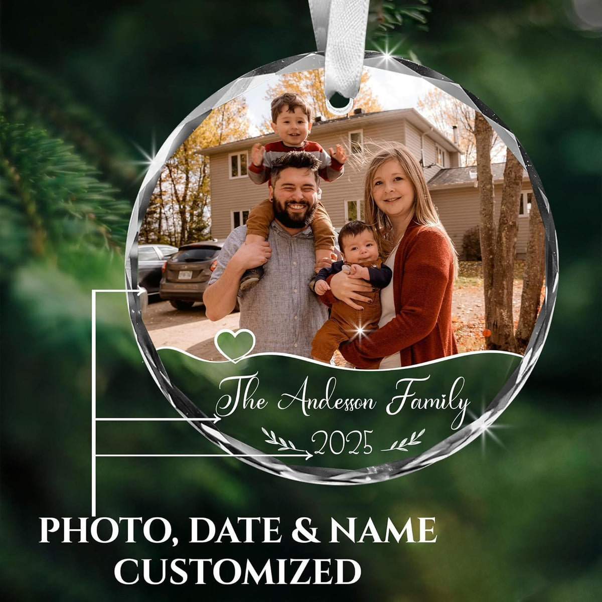 Custom Family Glass Ornament 2025 - Personalized Christmas, Ornament with Custom Name, Photo, Date - Perfect Keepsake Gift for Family, Dad, Mom, Him, Her, Couple