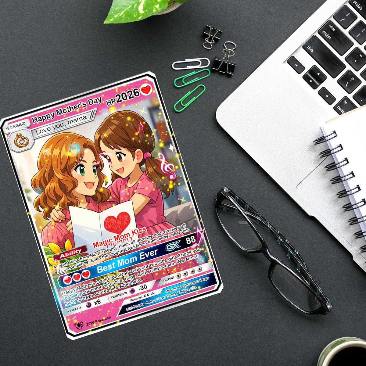 Custom Poke Cards for Mommy | Birthday Card for Mom from Daughter | Custom Trading Cards Personalized Gift | Cute Anime Style Special Keepsake for Mother | Gifts to My Mega Mom