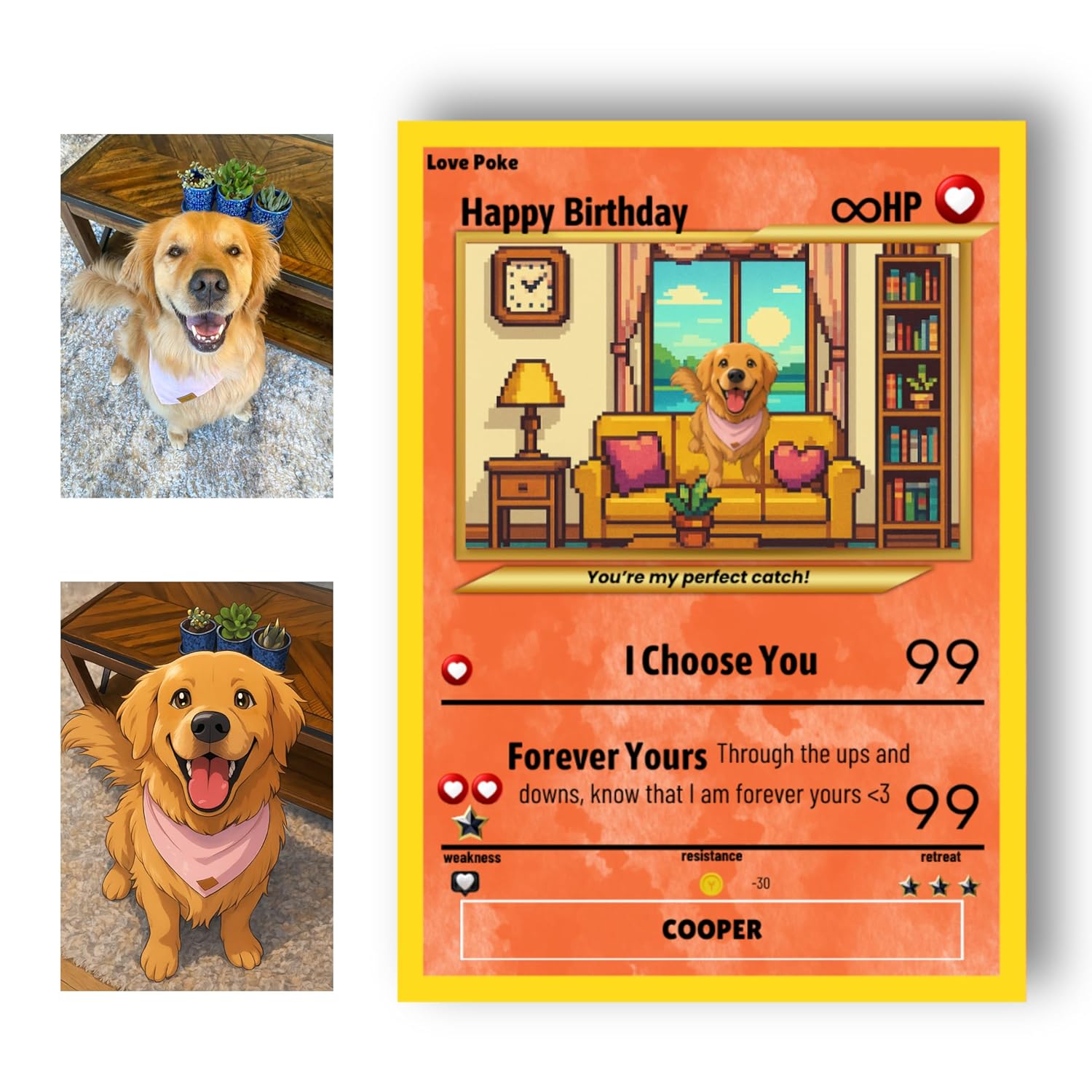 Custom Dog Poke Card with Your Photo Personalized Trainer or Character Card Customizable Background, Name, Stats & Text Great Gift for Kids, Couples, Gamers & Fans - Great Birthday Gift