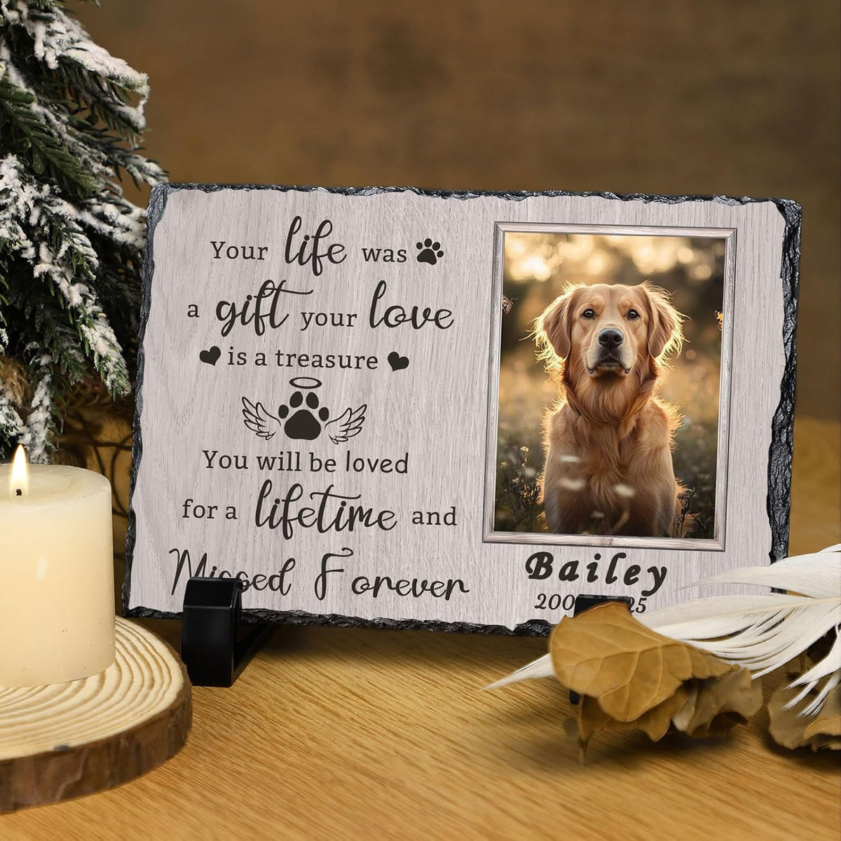 Personalized Dog Memorial Gifts for Loss of Dog, Custom Pet Memorial Stone with Photo Name Date Bereavement Sympathy Gift for Dog Cat Lover