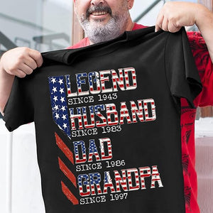 Lengend Since Personalized Grandpa Shirts, Dad 4th of July Shirt, American Flag Tee for Men, USA T-Shirt, Gift for Independence Day
