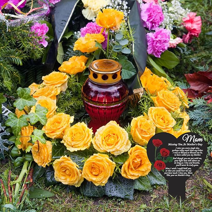 Mother's Day Memorial Stakes Grave Decorations for Cemetery Grave Plaque Stake Markers Memorial Mom Plaques Sympathy Garden Stake Waterproof Grave Stake Garden Cemetery Decorations for Grave Yard