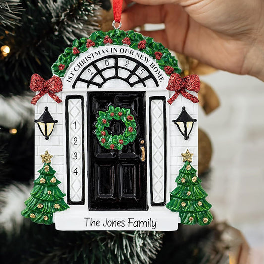 Personalized New Home Christmas Ornament 2025 | Black Door w/Glitter Ribbon Unique Keepsake for Xmas Tree - First Year in New House, Our 1st Apartment, New Neighbor Gift | Custom Name & Year