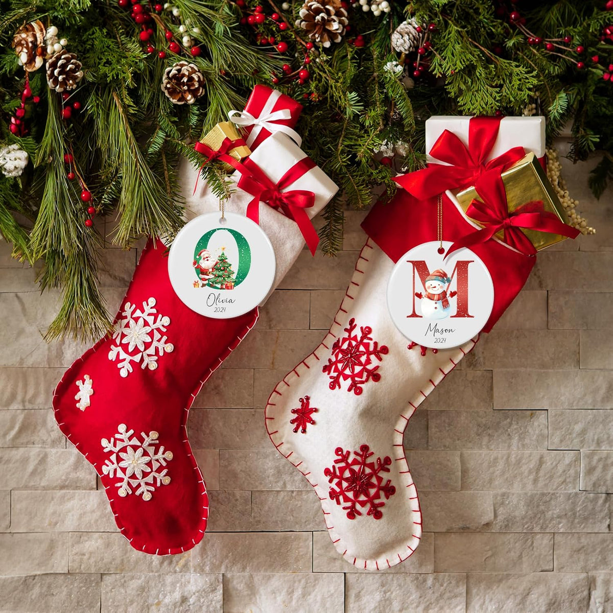 Letter Name Ornament, Personalized Christmas Ornaments 2025, Custom Initial Ornaments A-Z Monogram Ceramic Christmas Ornament, Family Keepsake