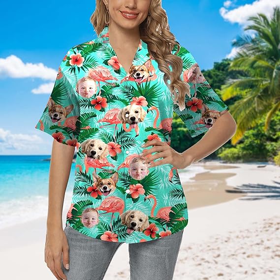 Custom Hawaiian Shirt with Face Picture for Men Custom Shirts Personalized Funny Button Down Hawaiian Beach Shirts w/Photo