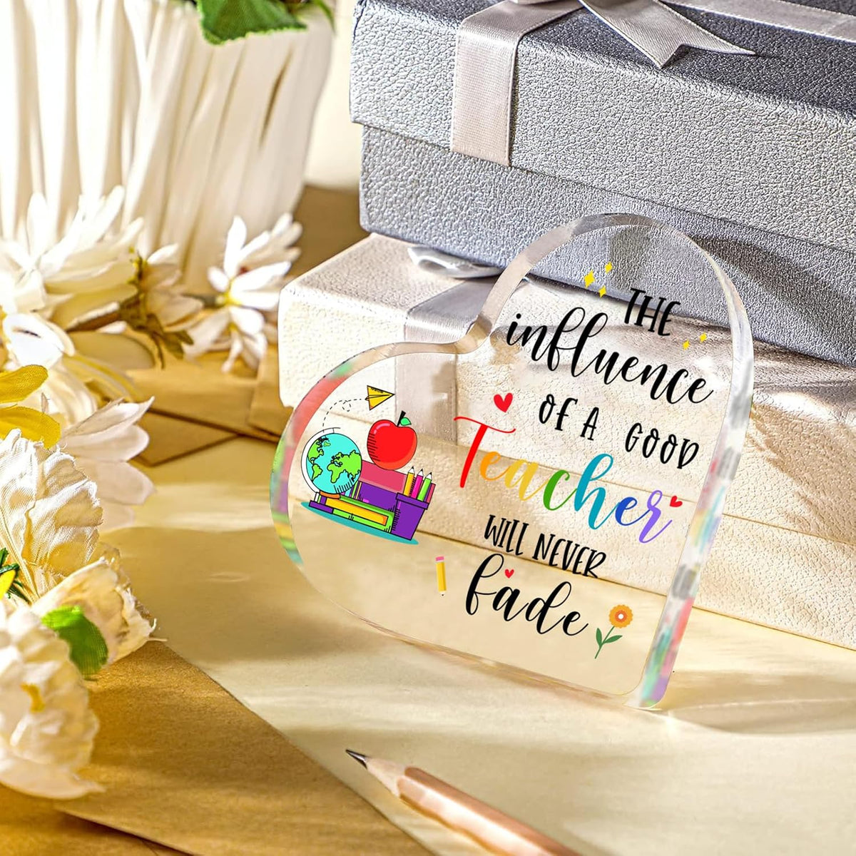 Teacher Gifts for Women Men, to My Teacher Acrylic Heart Sign Paperweight Presents, Birthday End of Year Retirement Christmas Valentines Day Thank You Appreciation Gifts for Teacher