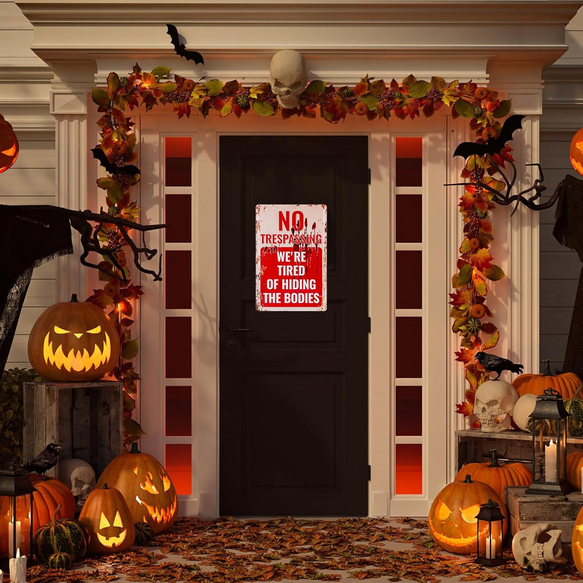 Halloween Decoration Signs Retro Custom Metal Signs for Outdoor Yard or Indoor Funny Halloween Decor Signs - No Trespassing We're Tired of Hiding The Bodies & Beware of Well Just Beware
