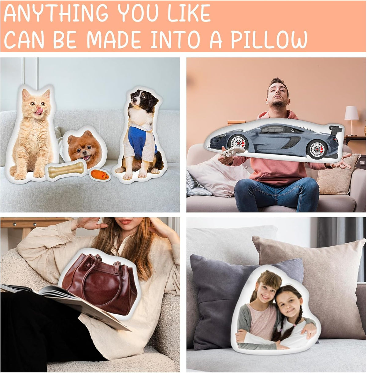 Custom Pillows with Picture, Customized Pet Pillow Personalized Photo, Custom Pet Memorial Gifts for Dogs Cats, Personalized Funny Pillow - Shaped Pillow, Customizable Cat Dog Pillow Pet