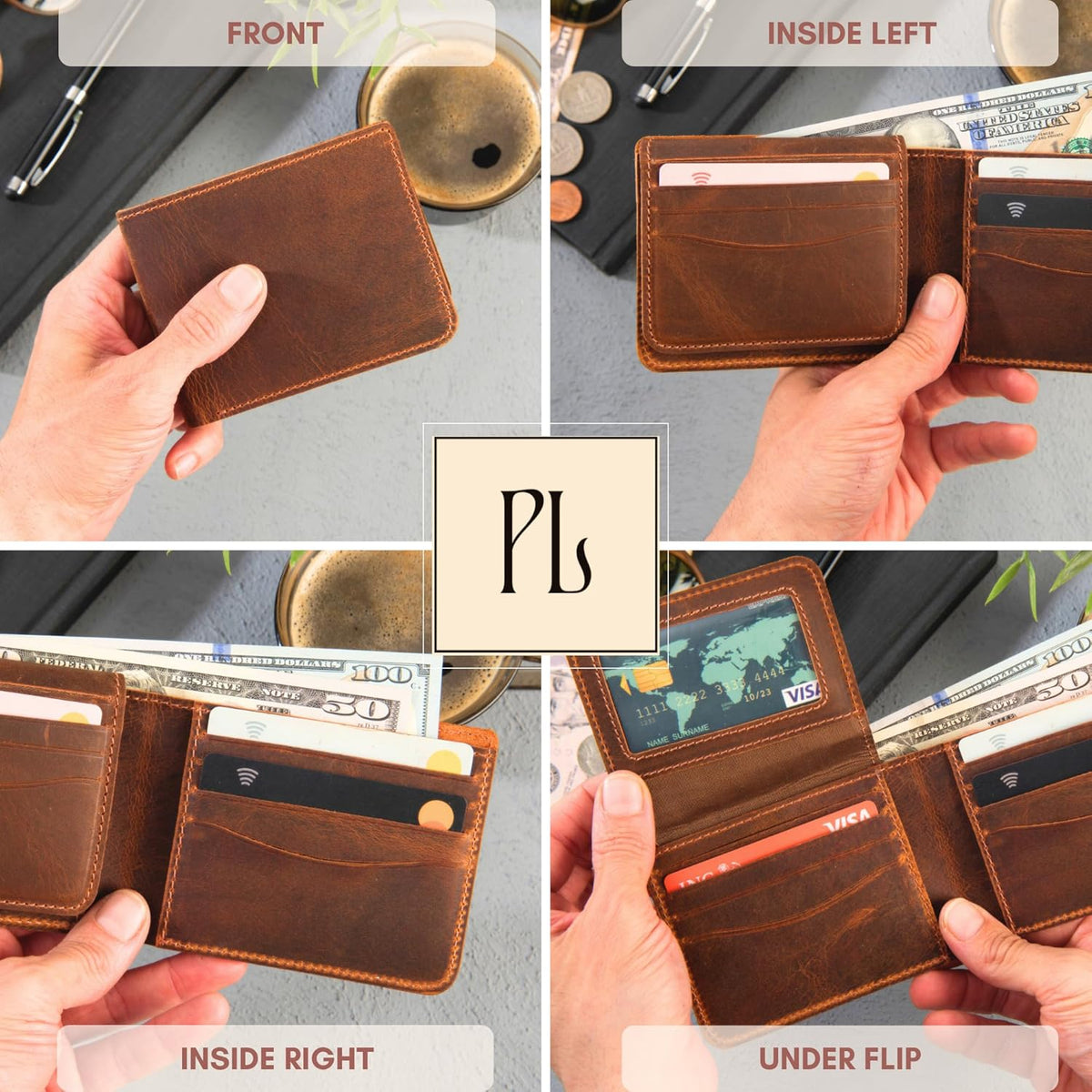 Personalized Wallet for Men - Top Grain Leather Wallets with Engraved Name & initial -Custom in 5 Colors & 6 Designs- Ideal Gift for Husband, Dad, Son, Boyfriend, Anniversaries & Father's Day Gifts
