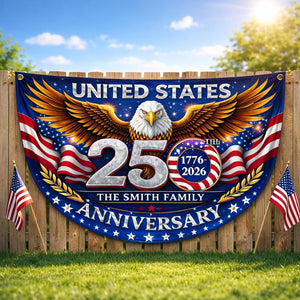 Personalized USA 250th Anniversary Bunting Flag with Family Name, Custom America 250th Birthday Bunting Flag, America 1776 2026 Patriotic Eagle Design Banner, 4th of July Decor