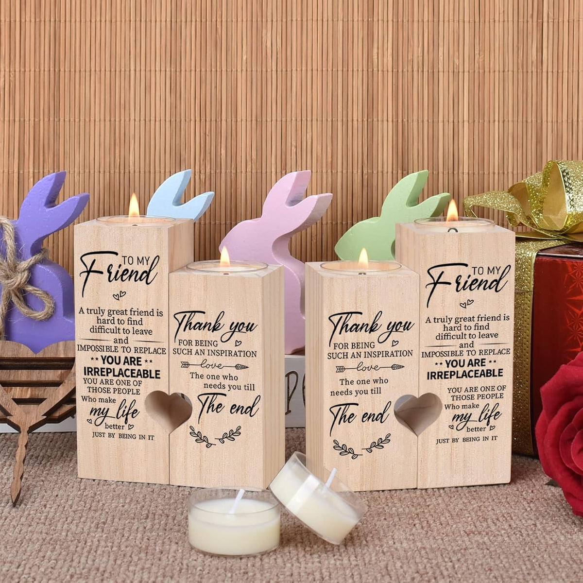 Wooden Candle Holders-to My Friend,You are IRREPLACEABLE, Thank You for Being My Unbiological Sister.Women Female Girl Friends Personalized Custom Friendship Birthday Gift