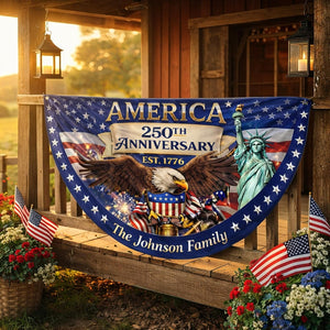 Personalized USA 250th Anniversary Bunting Flag with Family Name, Custom America 250th Birthday Bunting Flag, America 1776 2026 Patriotic Eagle Design Banner, 4th of July Decor