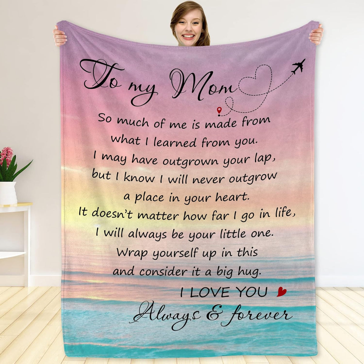 Sunset Mom Gifts for Mom from Daughter or Son to My Mom Blanket, Thoughtful Mothers Day or Birthday Gift, Cozy Present for Mother, Mama, or Mommy, Warm and Soft Blanket