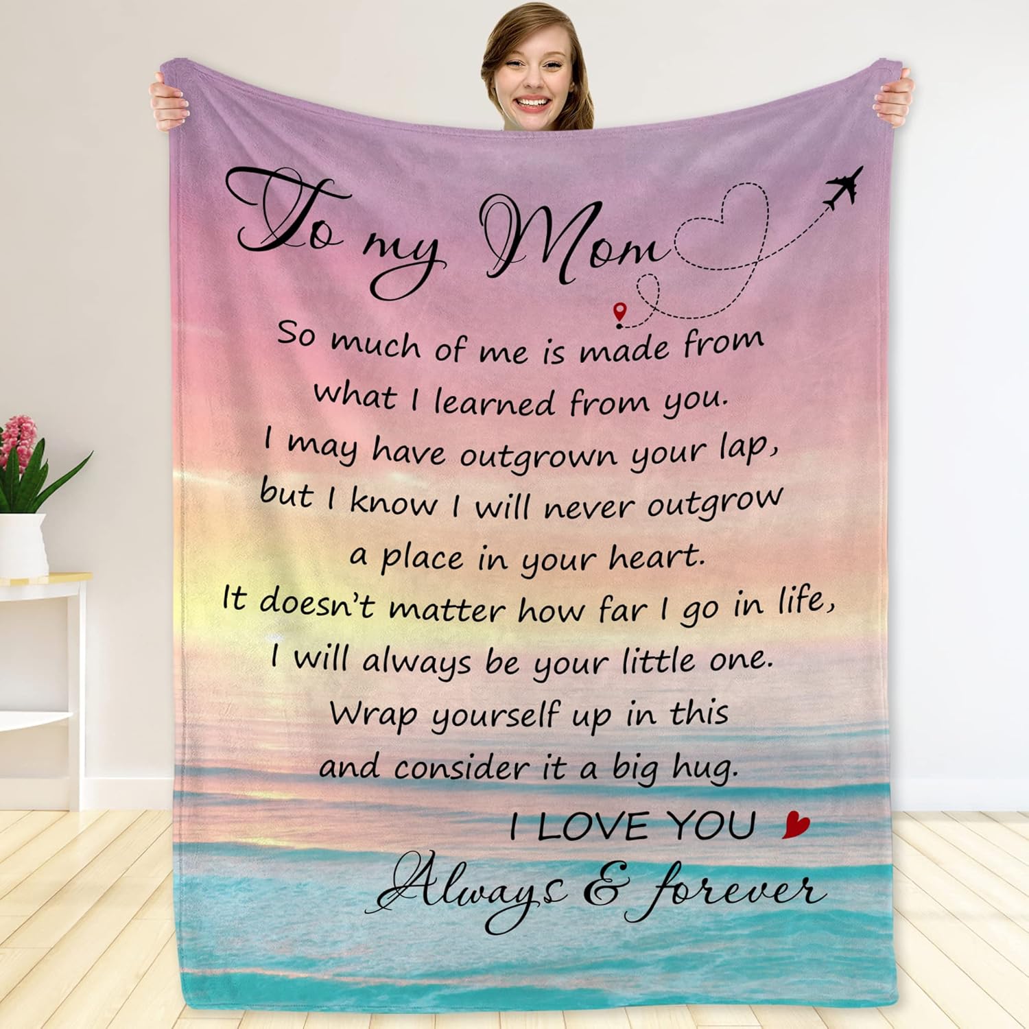 Sunset Mom Gifts for Mom from Daughter or Son to My Mom Blanket, Thoughtful Mothers Day or Birthday Gift, Cozy Present for Mother, Mama, or Mommy, Warm and Soft Blanket