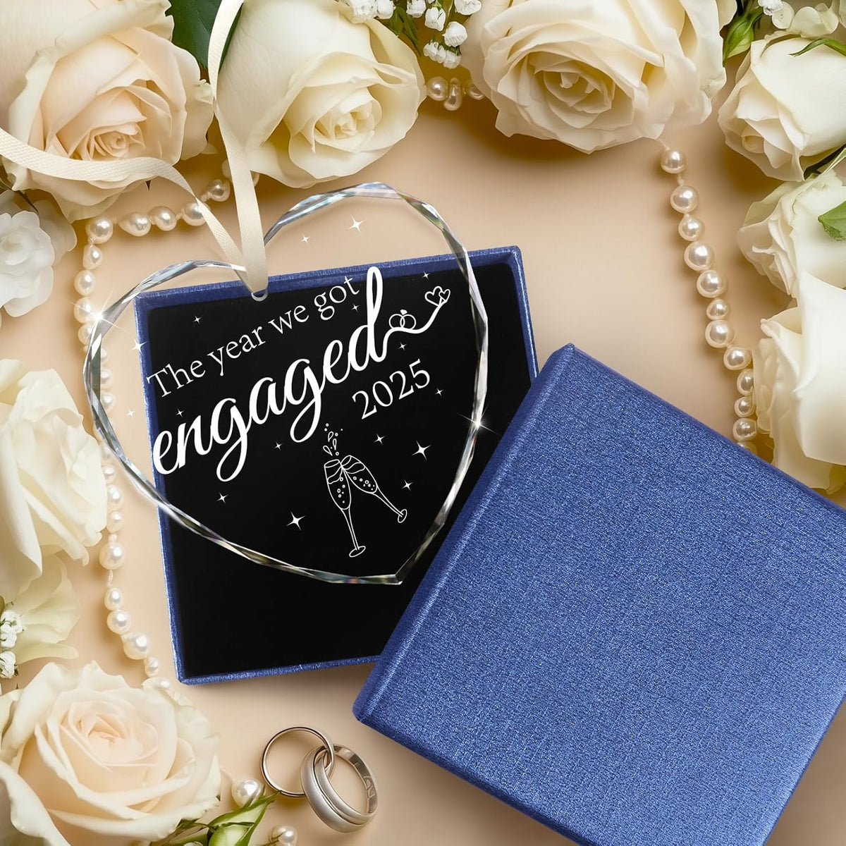Engagement Gifts for Couples 2025, Gift for Newly Engaged Couples, Happy Engagement Gift for Her, Women, Friends, Bride to Be Gifts, Christmas Ornaments, Crystal Glass Engaged Ornament 2025