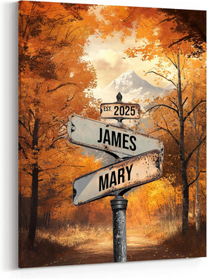 Personalized Crossroads Street Sign Wall Art for Couples, Anniversary Canvas for Couple, Gift for Valentines Day, Girlfriend Boyfriends Gifts, Custom Poster for Wife and Husband