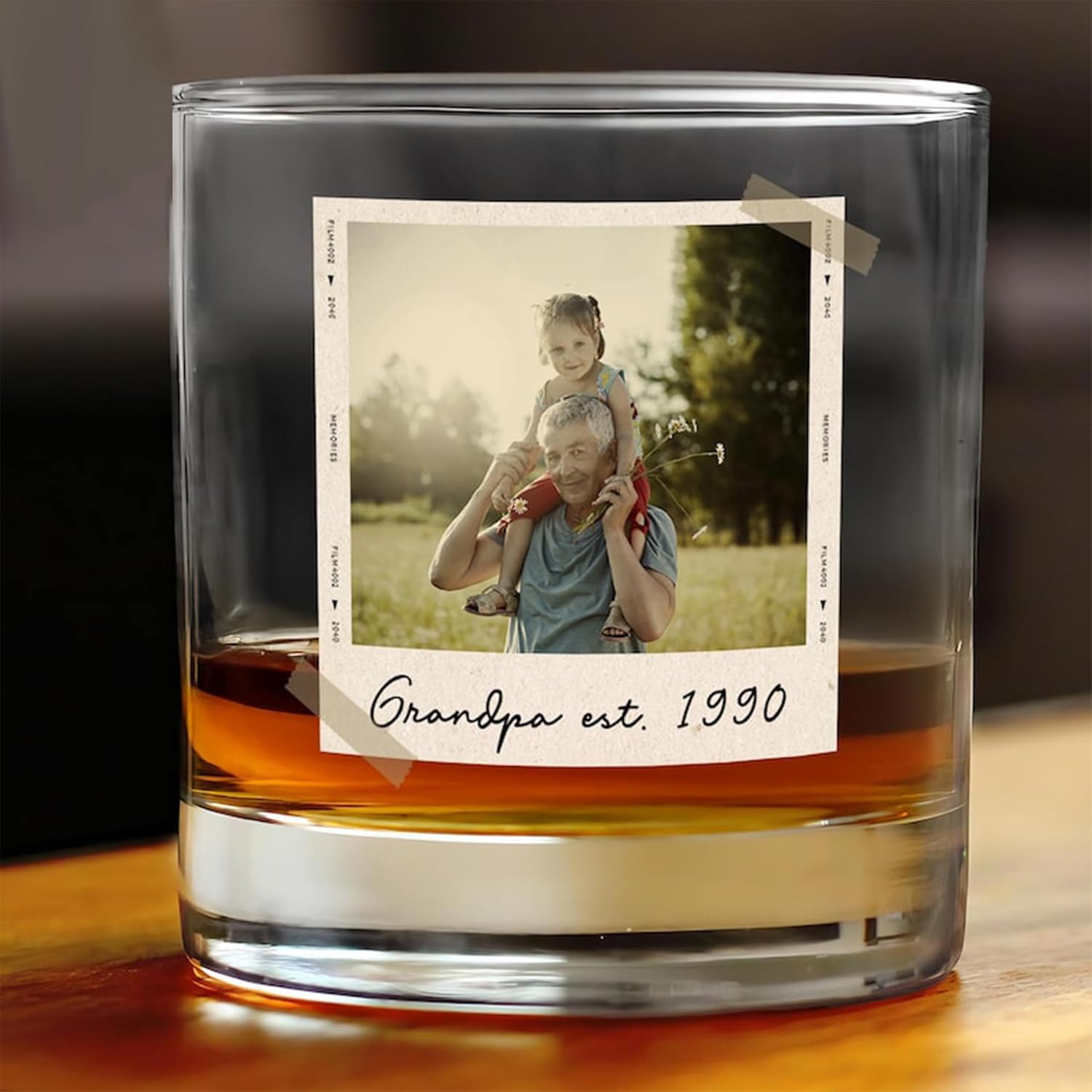 Custom Photo Dad Whiskey Glass, Personalized Portrait Grandpa Tumbler, Gift for Father, Custom Grandpa Gifts, New Parent Present, Keepsake Drinkware for Him Idea