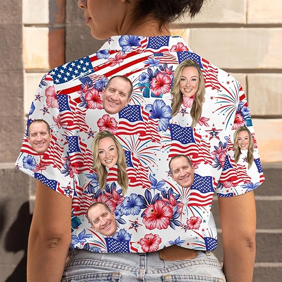 Custom Face Hawaiian Shirt for Men Women, Boy - 4th July Independence Day, US American Flag
