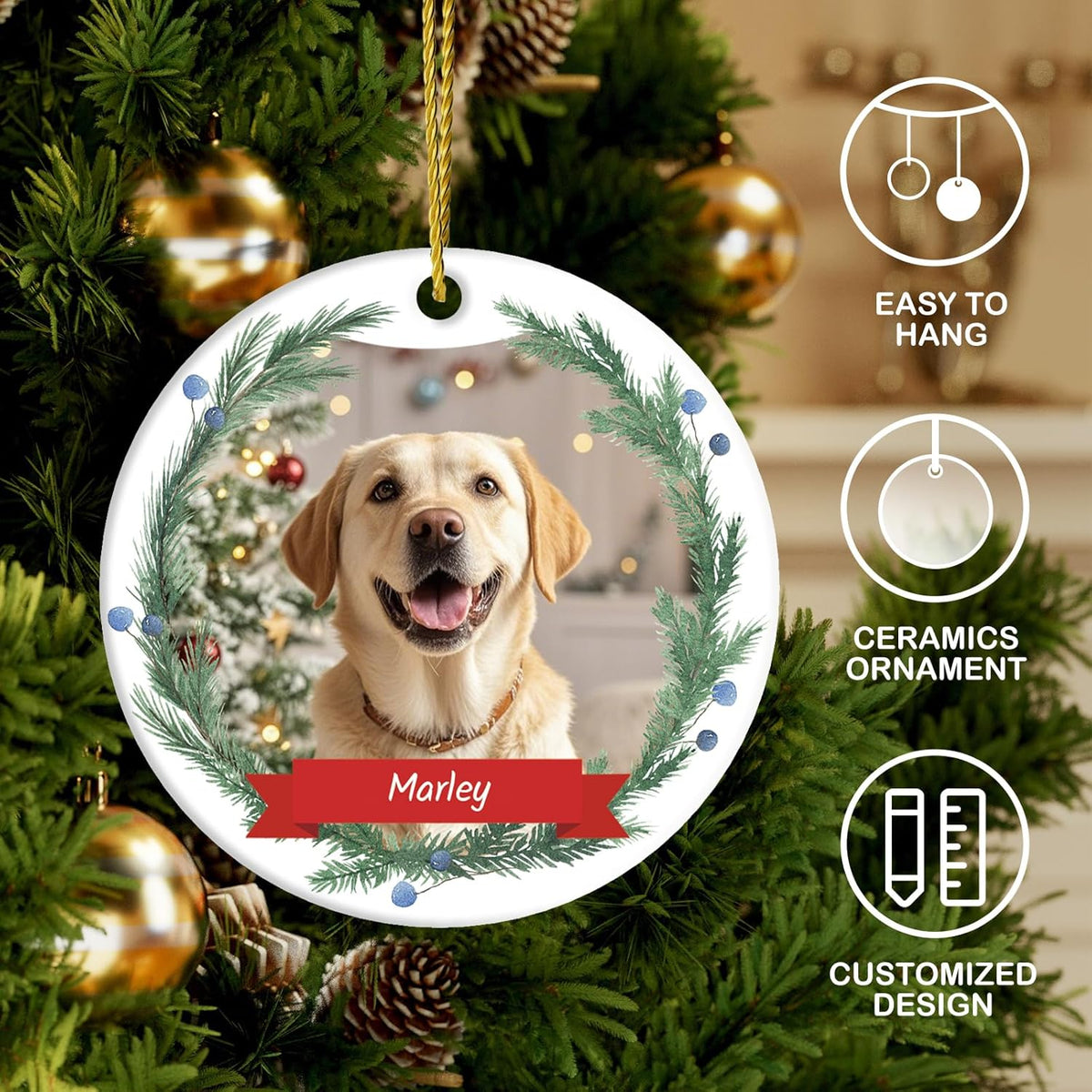 Personalized Christmas Ornaments 2025 - Custom Dog Ornaments for Christmas Tree, Photo Ornament Customized Xmas Tree Hanging Decorations for Christmas Tree